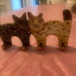 Handcrafted Brown and Cream Cat Figurines